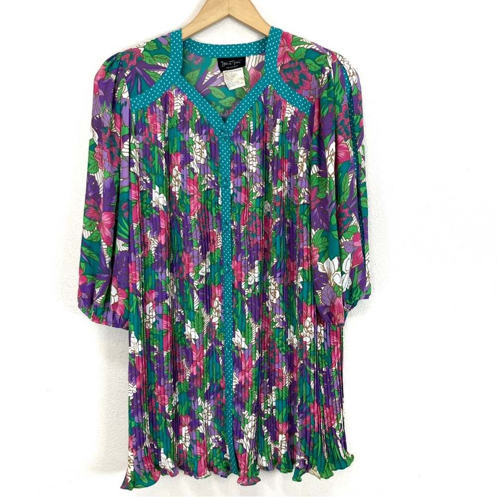 Vintage Diane Fres Boho Dress Pleated Long Sleeve Women’s Sz XL
